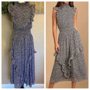 NWOT Evalina Black Floral Print Mock Neck Midi Dress